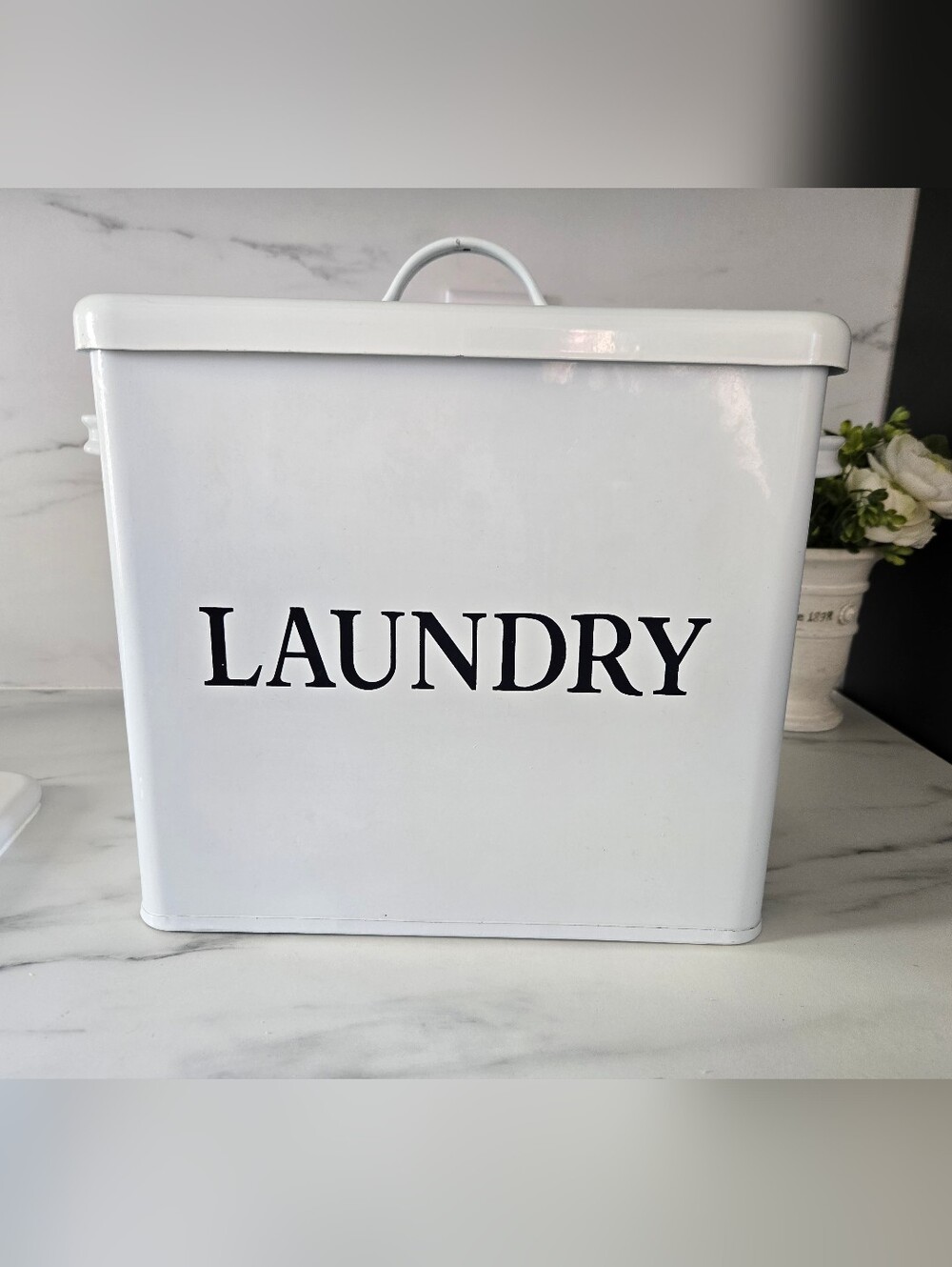 VINTAGE RESTORATION HARDWARE METAL "Laundry" Storage Bin with LID